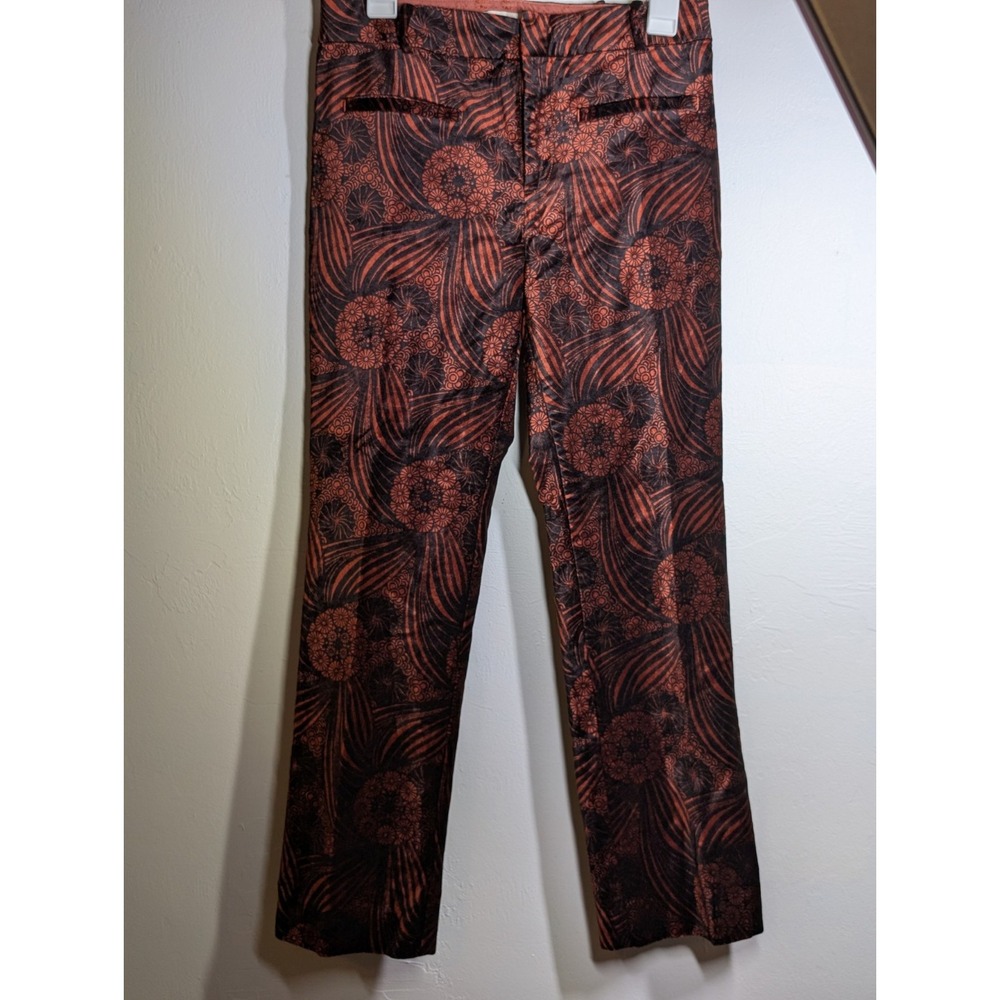 Anthropologie Essential Velvet Kick Flare Pants Mod Floral Size 4 EUC